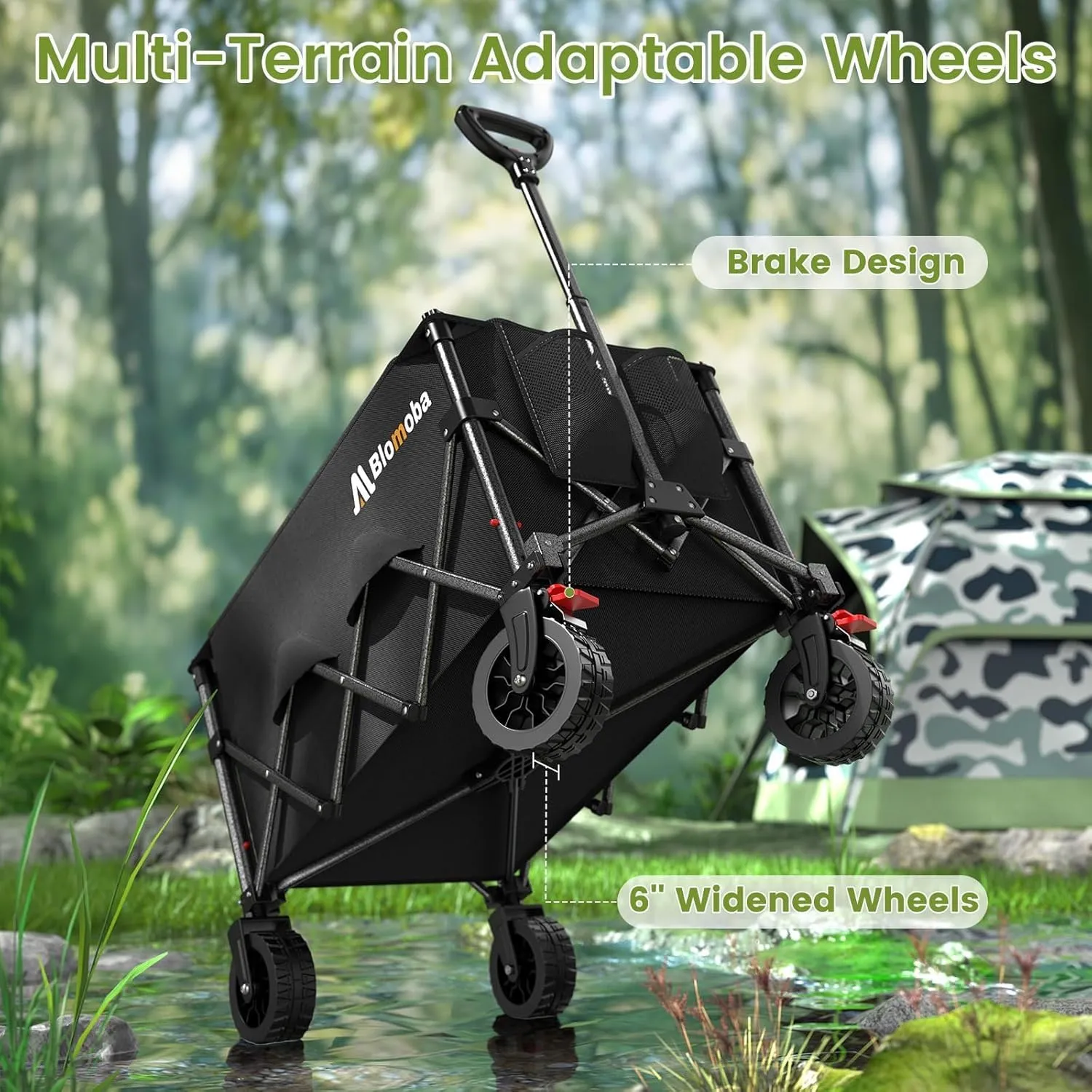 Collapsible Wagon Cart, 150L Heavy Duty Foldable Beach Wagon with Wider Wheels & Auto-Rebound Handle, Utility Grocery Shopping Cart for Garden, Shopping, Camping, Sports, Black