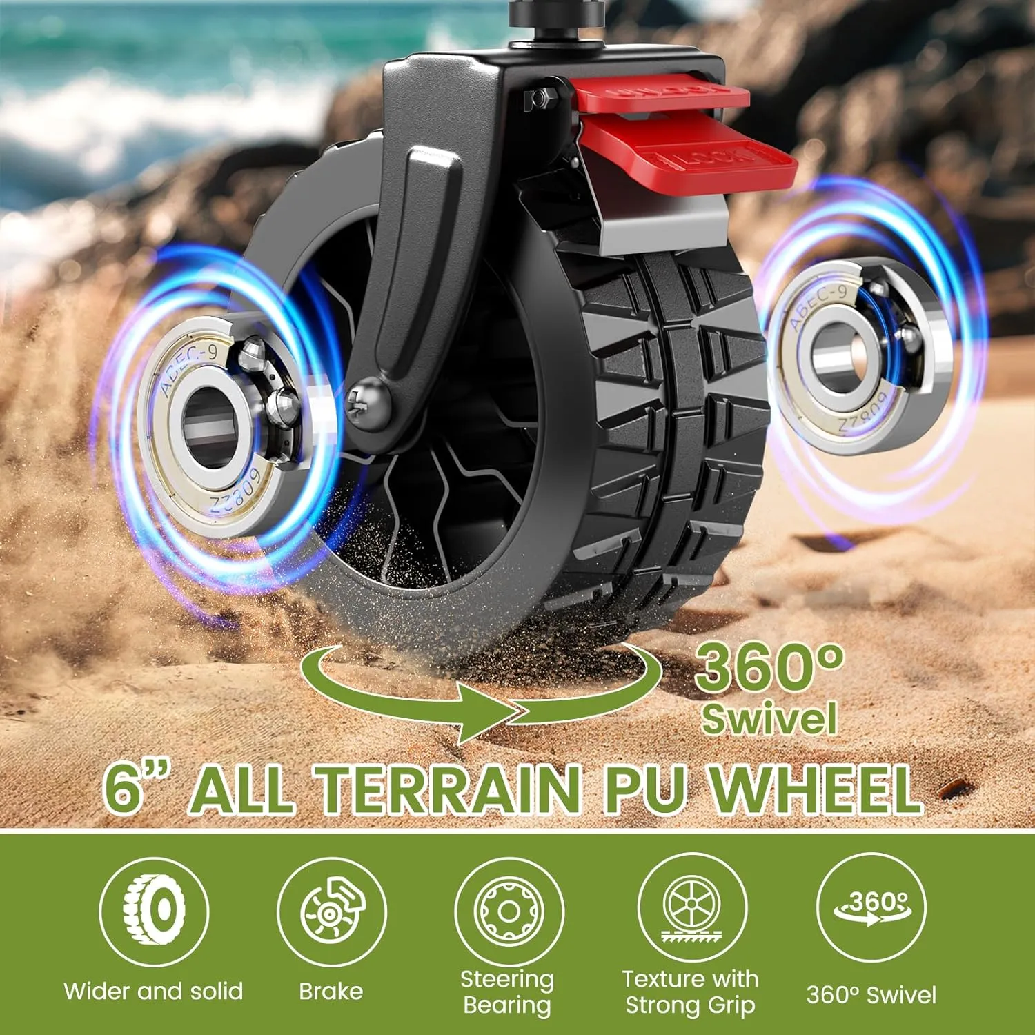 Collapsible Wagon Cart, 150L Heavy Duty Foldable Beach Wagon with Wider Wheels & Auto-Rebound Handle, Utility Grocery Shopping Cart for Garden, Shopping, Camping, Sports, Gray