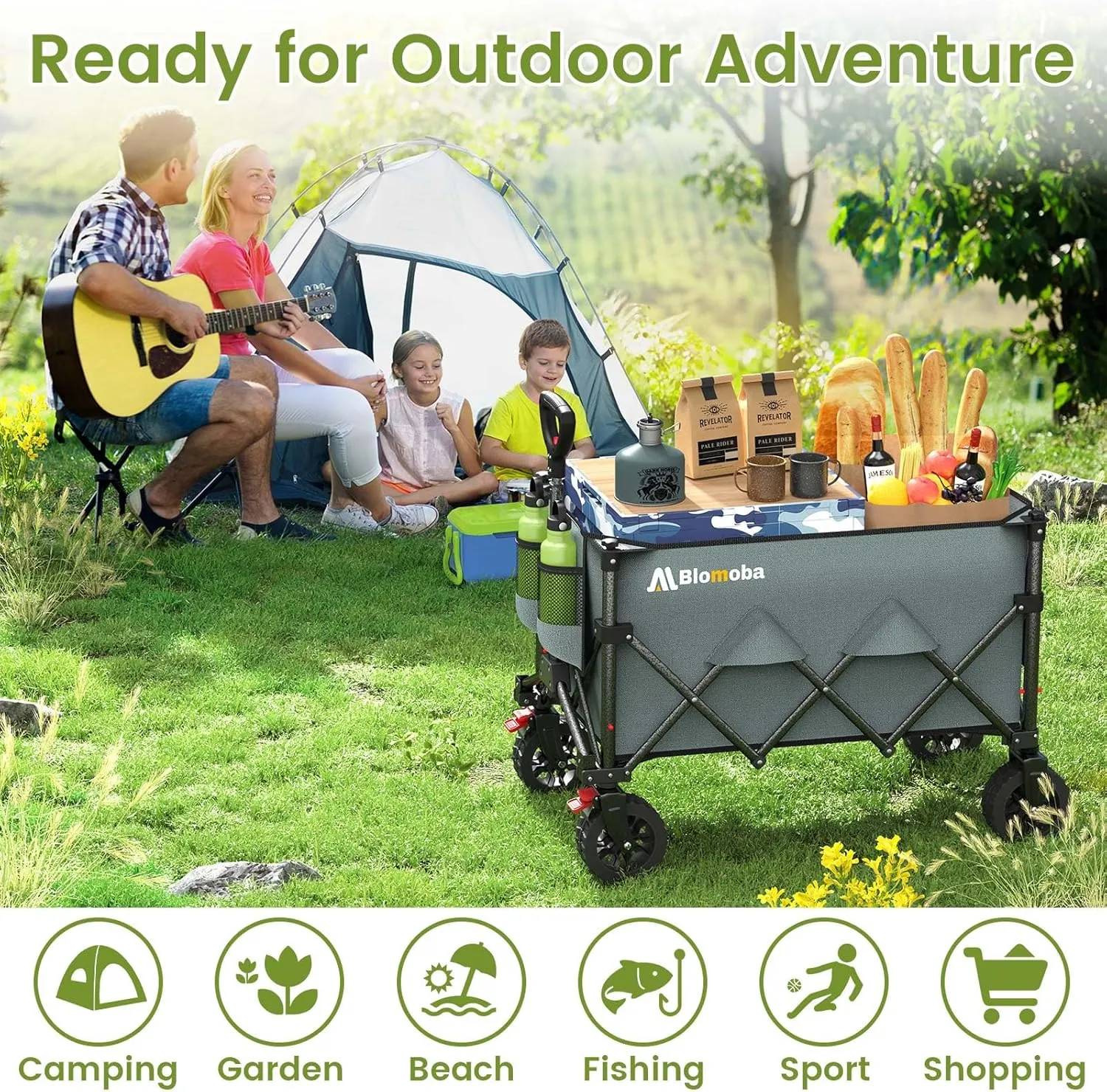 Collapsible Wagon Cart, 150L Heavy Duty Foldable Beach Wagon with Wider Wheels & Auto-Rebound Handle, Utility Grocery Shopping Cart for Garden, Shopping, Camping, Sports, Gray