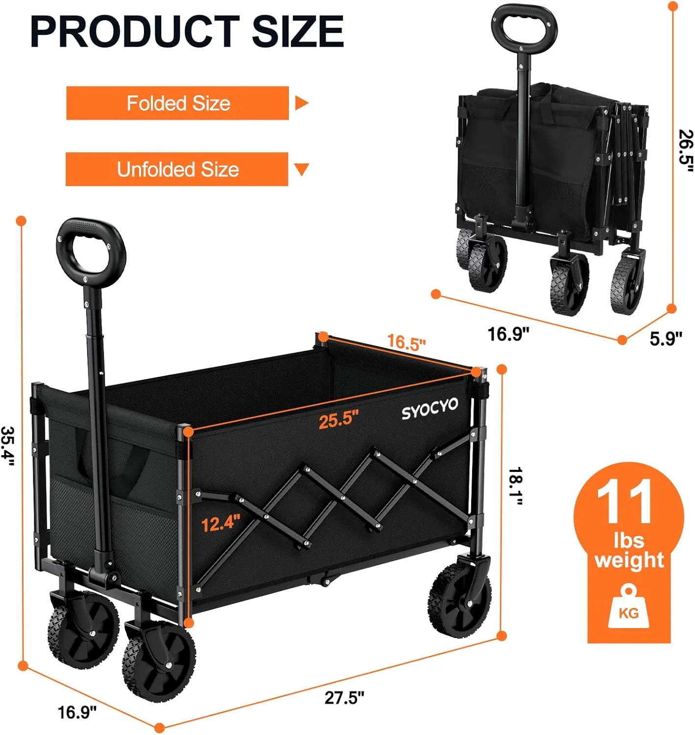 Collapsible Wagon Cart 360lbs Beach Foldable Wagon Lightweight & Portable Folding Utility Grocery Shopping Carts with Wheels for Shopping Sports Garden Camping and Beach
