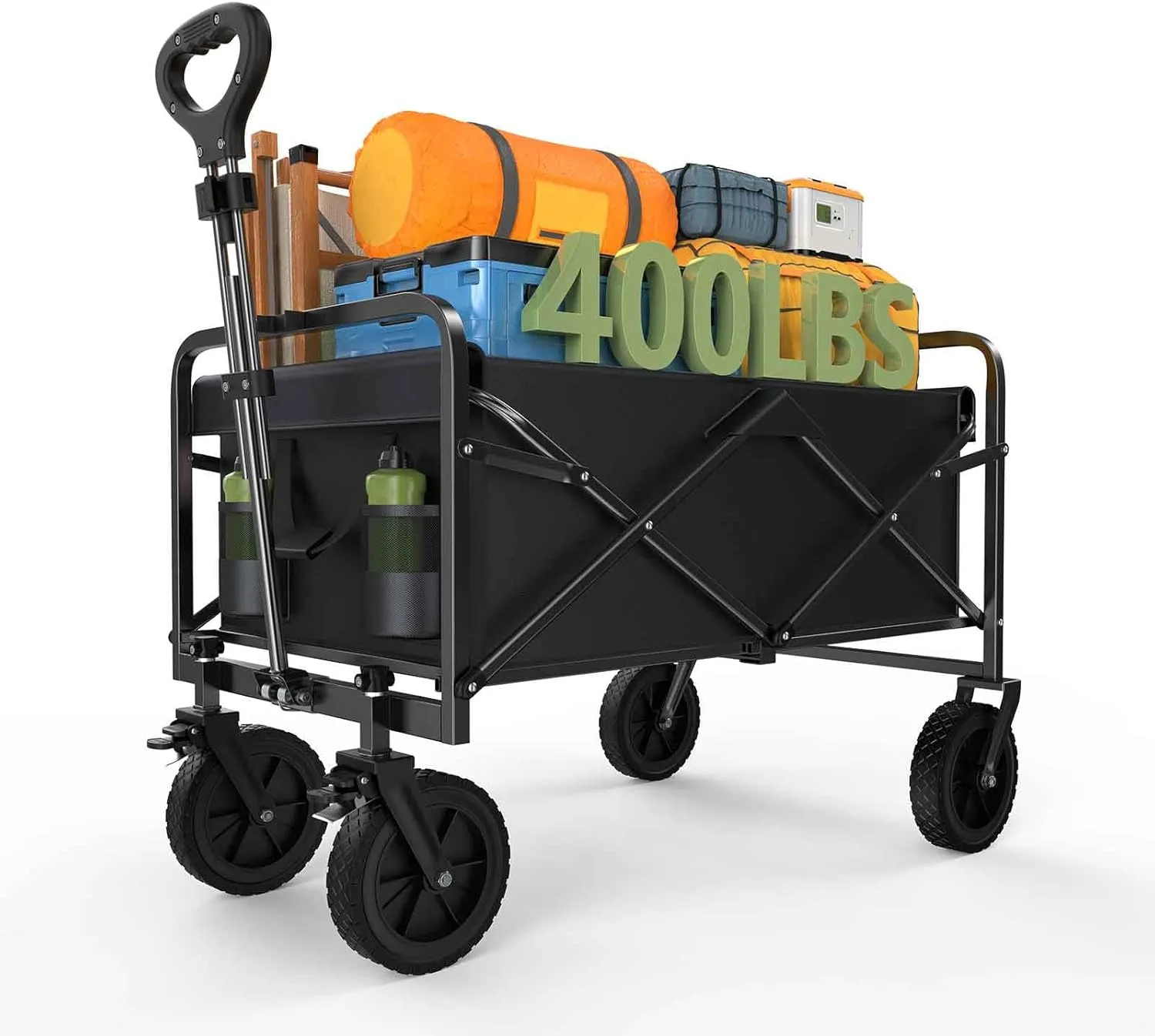 Collapsible Wagon Cart Foldable, 35" L Folding Beach Wagon with All-Terrain Wheels, Shopping Cart with 350lbs Capacity, Portable Camping Wagons Carts for Grocery Garden and Sports, Modern Black