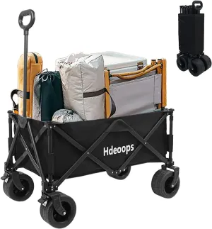 Collapsible Wagon Cart Foldable with Big All-Terrain Beach Wheels, Heavy Duty Folding Utility Wagon, 330lbs Weight Capacity Garden Cart for Shopping, Camping, Gardening, Sports Travel and Beach