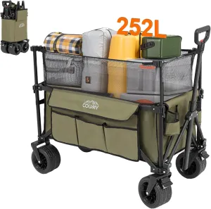Collapsible Wagon Cart with 440lbs Weight Capacity,Heavy Duty Camping Garden Cart with All-Terrain Wheels,Adjustable Handle,Side Pocket & Drink Holders