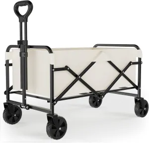 Collapsible Wagon Cart with 5" Removable 360° Swivel Wheels & Adjustable Handle, 220lbs Load Capacity, Dual Detachable Oxford Covers (White Black)， MDF Base, All-Terrain Portable Utility Cart