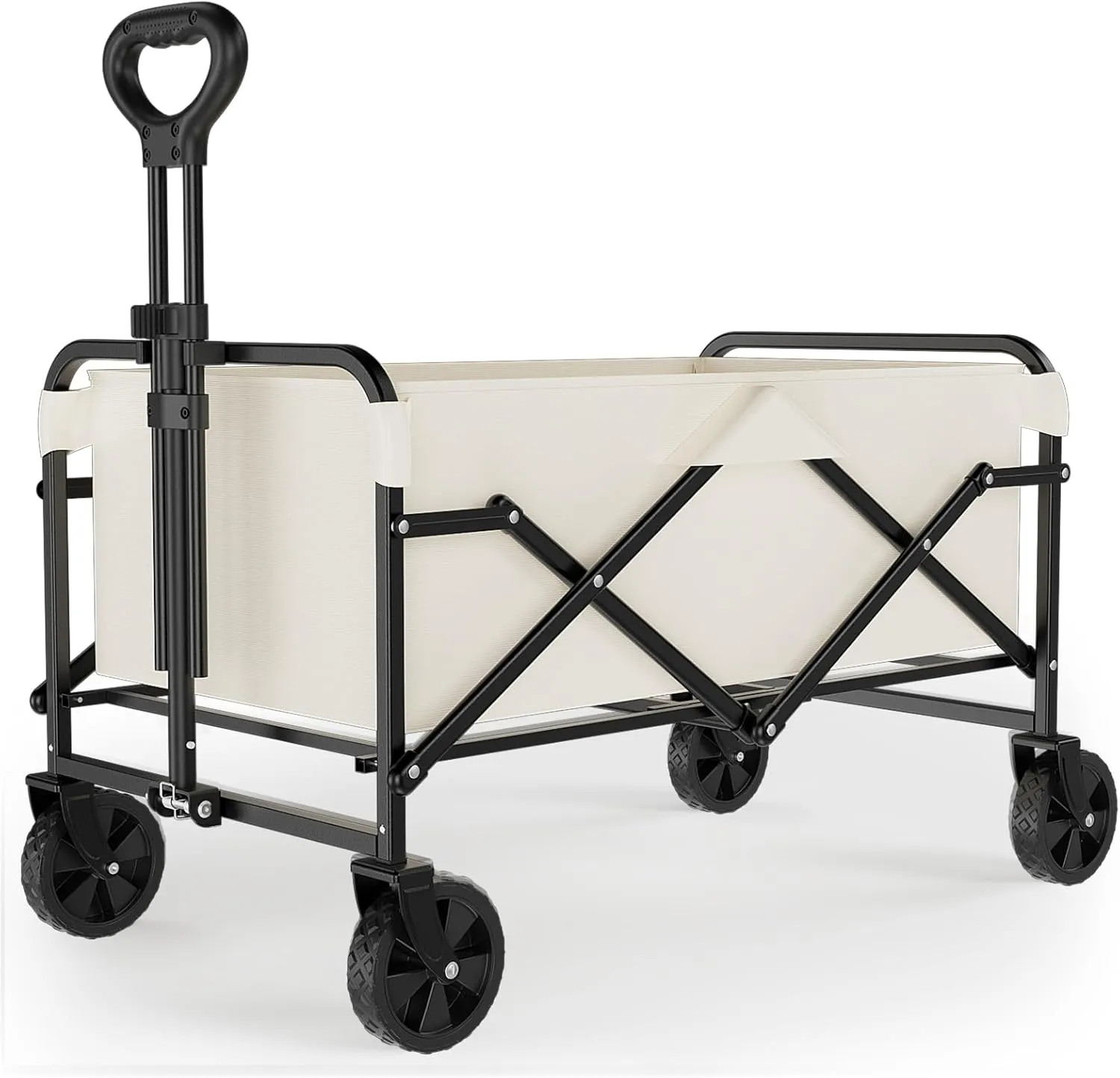 Collapsible Wagon Cart with 5" Removable 360° Swivel Wheels & Adjustable Handle, 220lbs Load Capacity, Dual Detachable Oxford Covers (White Black)， MDF Base, All-Terrain Portable Utility Cart