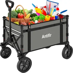 Collapsible Wagon Carts,Folding Wagon Cart with All Terrain Wheels,Heavy Duty Garden Carts with Adjustable Handle,Outdoor Utility Wagon for Camping Shopping Sports Fishing (Gray)