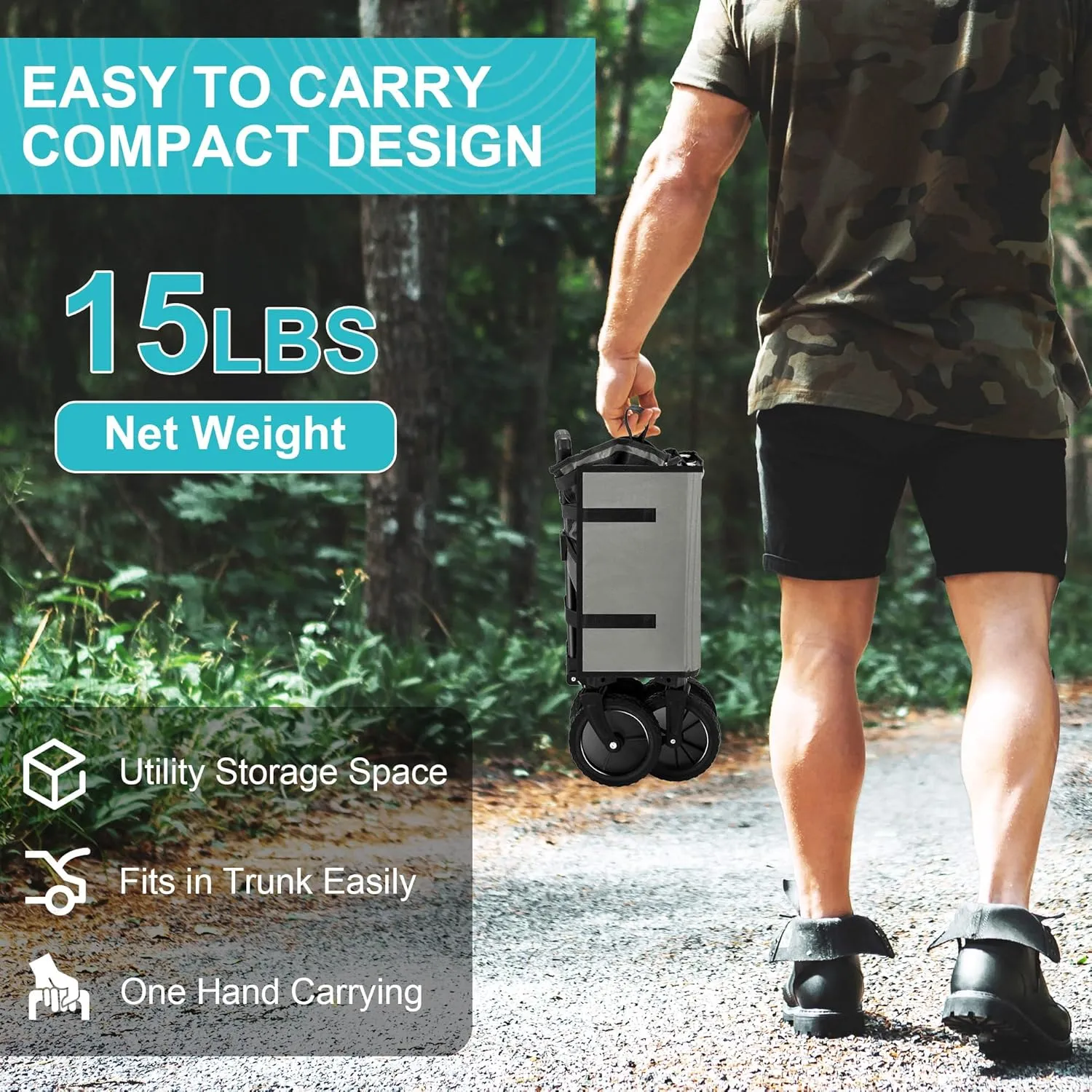 Collapsible Wagon Carts,Folding Wagon Cart with All Terrain Wheels,Heavy Duty Garden Carts with Adjustable Handle,Outdoor Utility Wagon for Camping Shopping Sports Fishing (Gray)