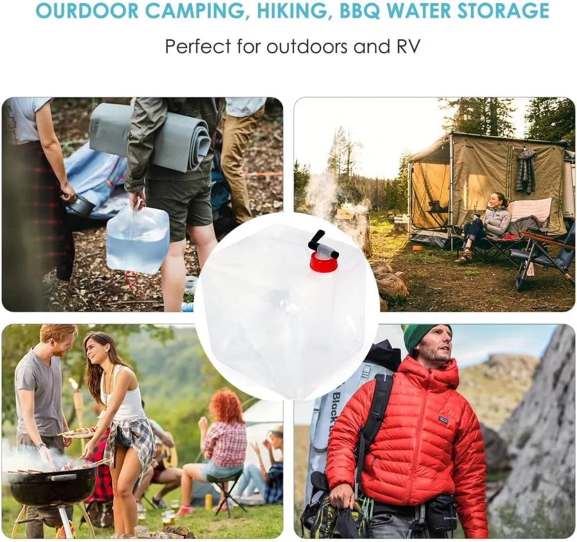 Collapsible Water Container With Spigot, Camping Water Storage Jug Folding Bucket Bpa Free Food Safe Water Carrier Canteen For Outdoors Hiking Backpack & Survival Kit, 2pack