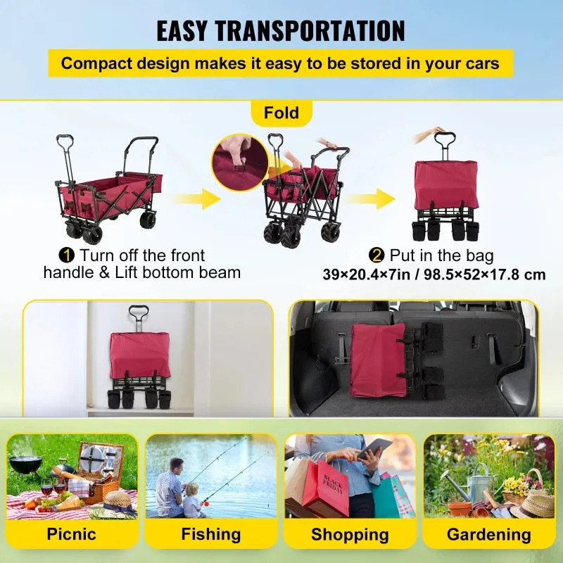 Collapsible/Foldable Wagon With Removable Canopy, 601D Oxford Cloth, and Oversized Wheels