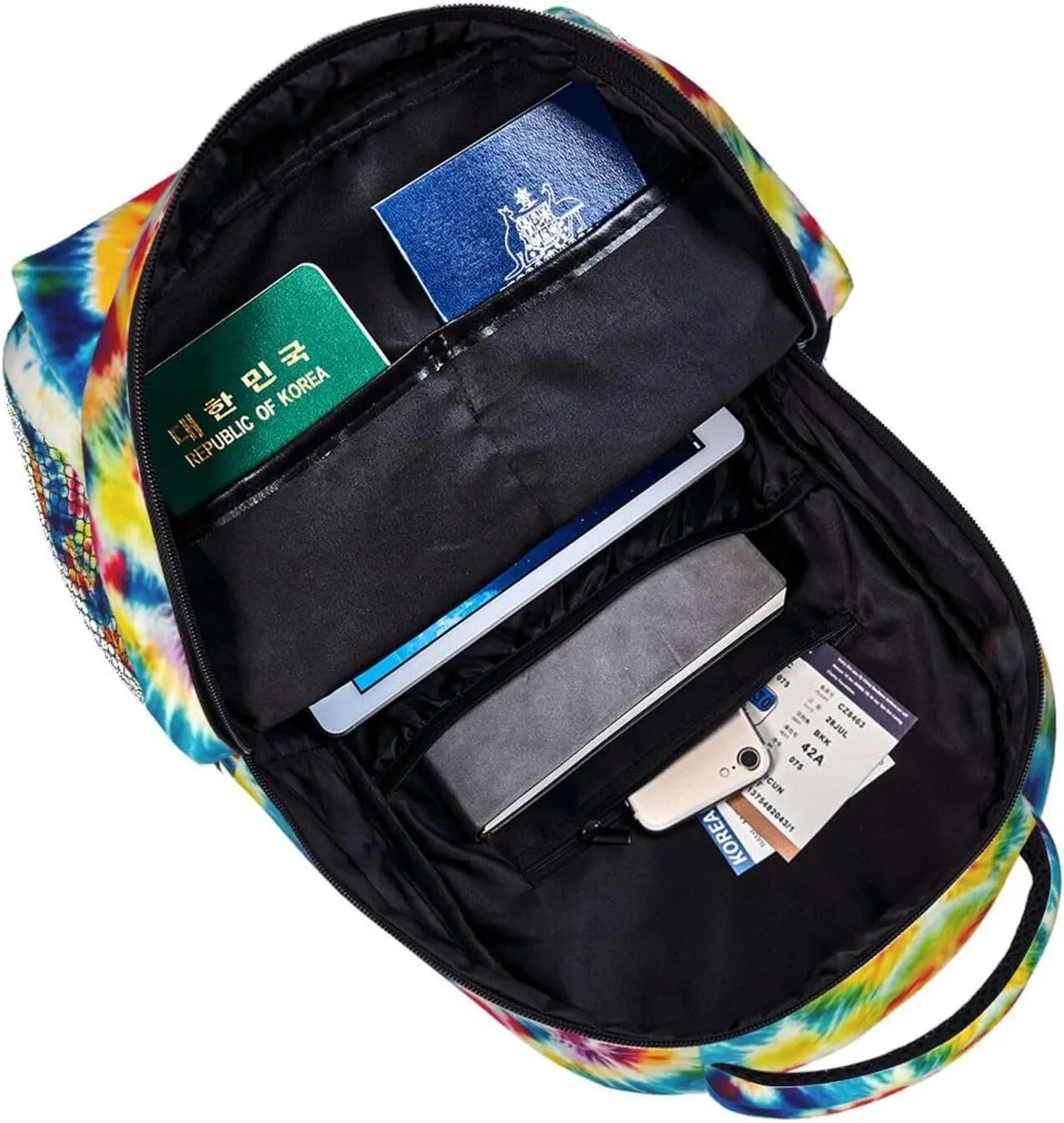Colorful Tie Dye Art Daypack Backpack Polyester Multipurpose Anti-Theft Shoulder Bag Big Capacity Gym Outdoor Hiking Backpack With Smooth Zippers