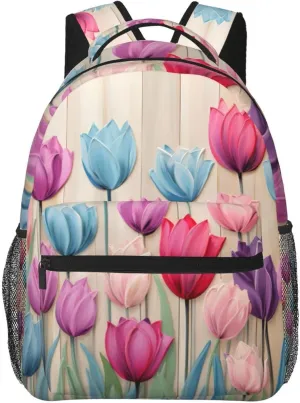 Colorful Tulip Pattern Travel Laptop Backpacks Lightweight Travel Hiking Camping Multipurpose Daypack Casual College Backapck for Men Women Adult