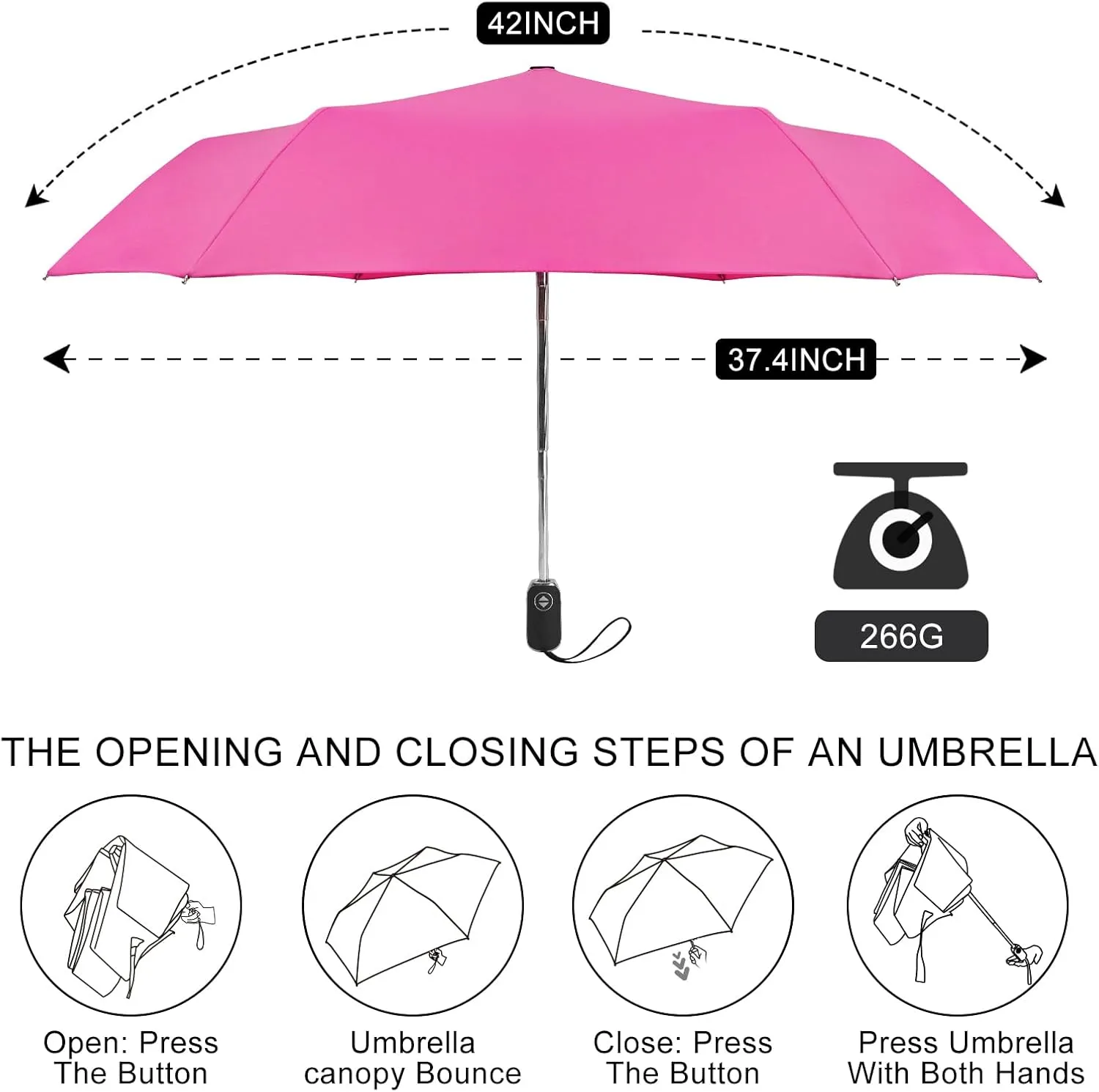 Compact Umbrella Automatic - Folding Travel Umbrella, Micro & Mini Design for Women's Purse or Pocket, Auto Open Close