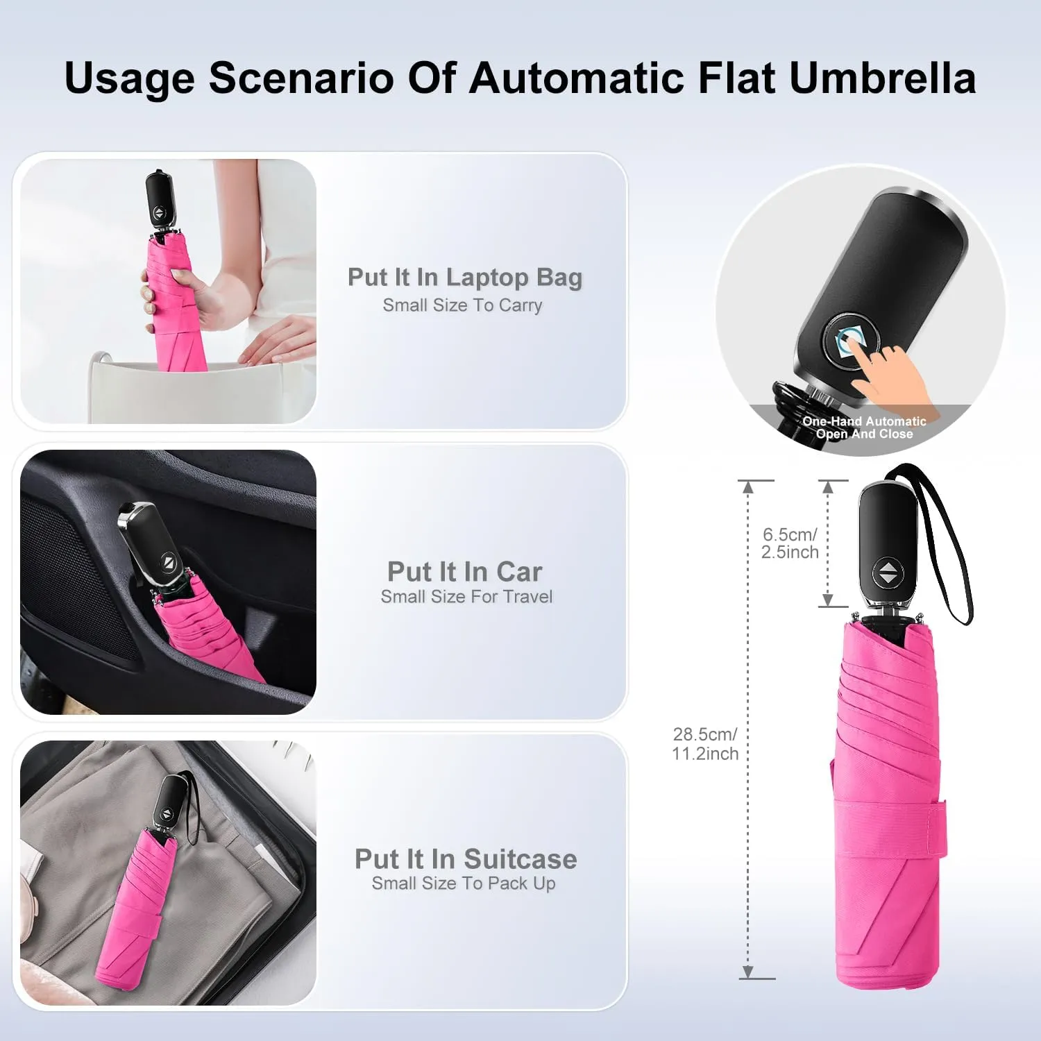 Compact Umbrella Automatic - Folding Travel Umbrella, Micro & Mini Design for Women's Purse or Pocket, Auto Open Close