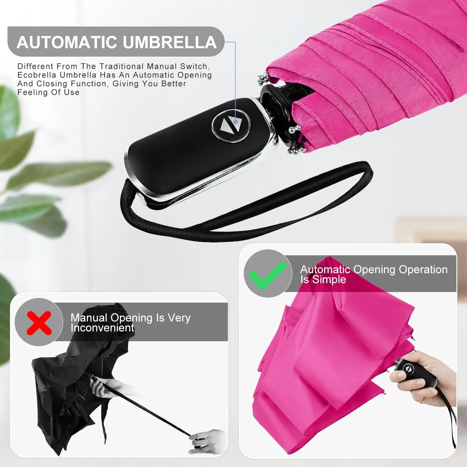 Compact Umbrella Automatic - Folding Travel Umbrella, Micro & Mini Design for Women's Purse or Pocket, Auto Open Close