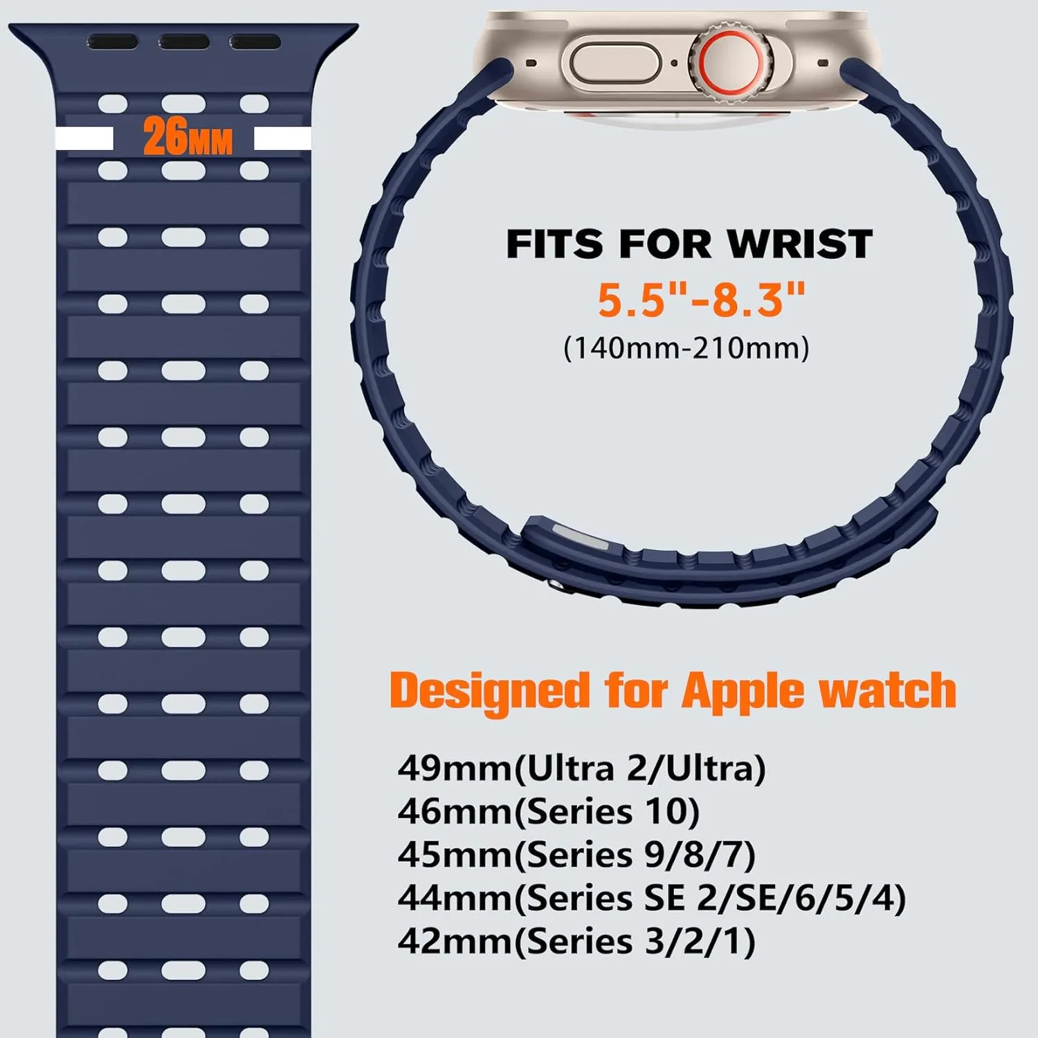 Compatible with Apple Watch Ultra/Ultra 2 Band 49mm/46mm/45mm/44mm/42mm(3/2/1) Men Women, Rugged Magnetic Silicone Sport Watchband for iWatch SE2/SE/10/9/8/7/6/5/4