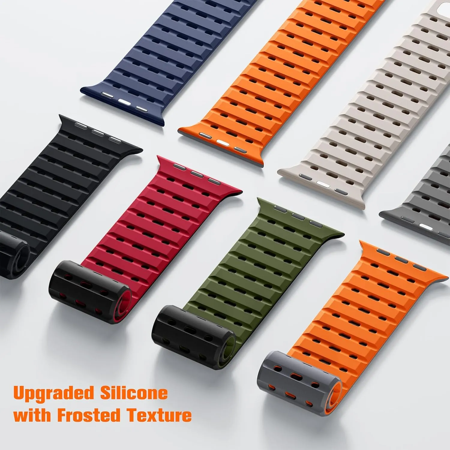 Compatible with Apple Watch Ultra/Ultra 2 Band 49mm/46mm/45mm/44mm/42mm(3/2/1) Men Women, Rugged Magnetic Silicone Sport Watchband for iWatch SE2/SE/10/9/8/7/6/5/4