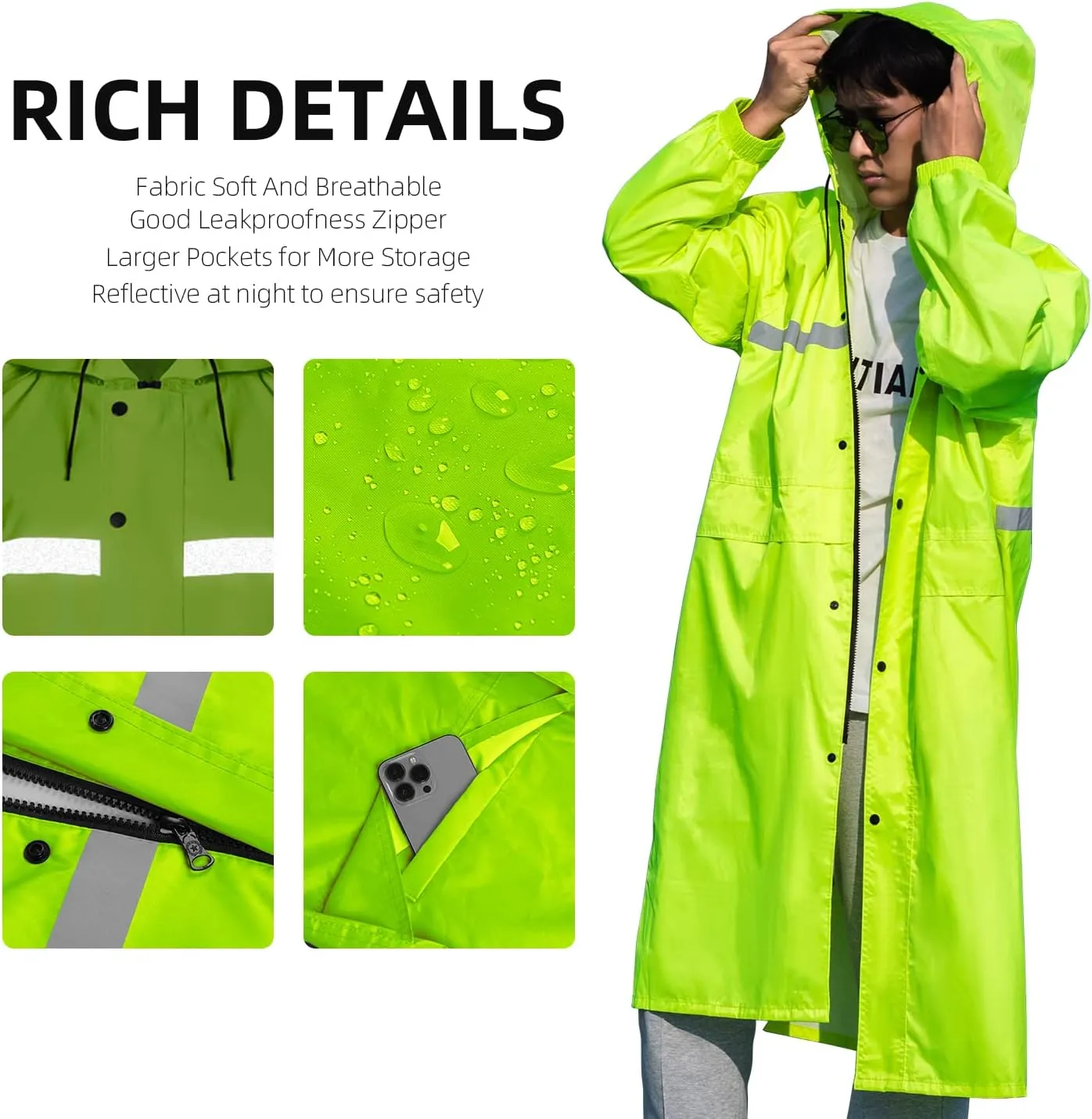 Coralrain Long Hooded Raincoat Safety Waterproof Emergency Rain Jacket Poncho for Men Women Adults