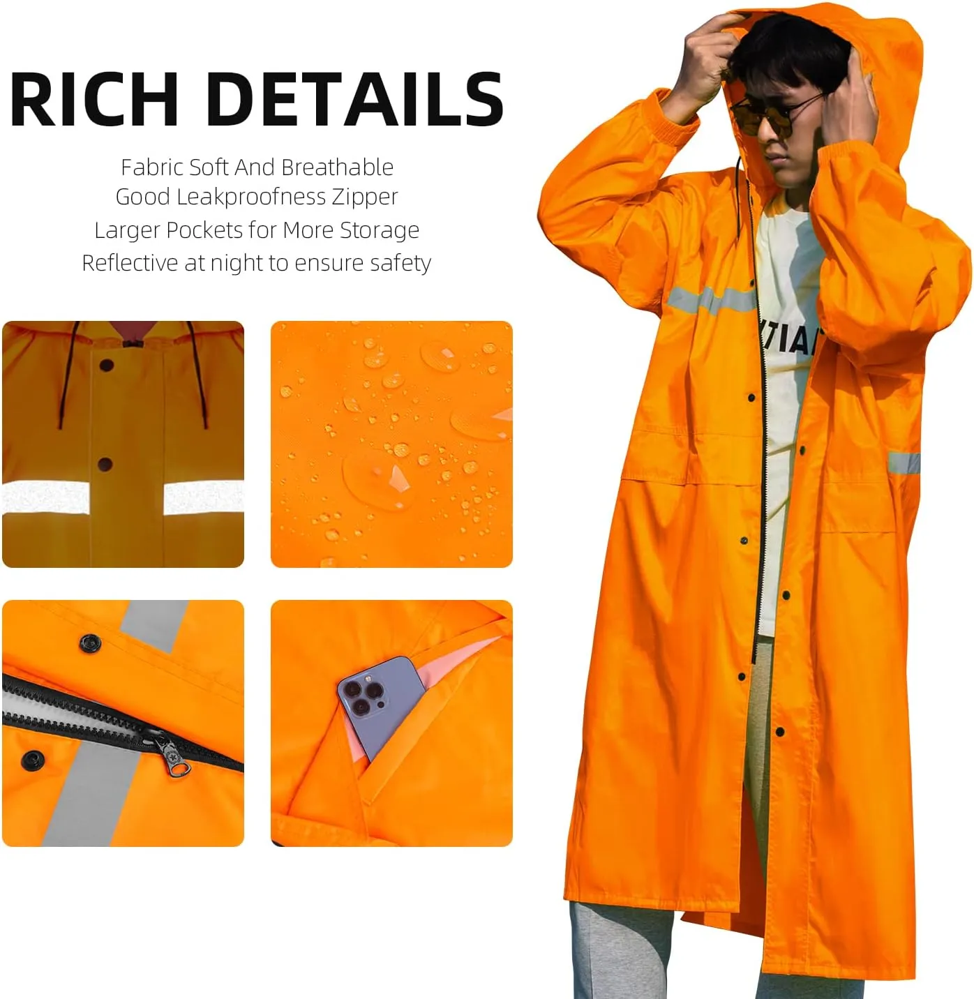 Coralrain Long Hooded Raincoat Safety Waterproof Emergency Rain Jacket Poncho for Men Women Adults