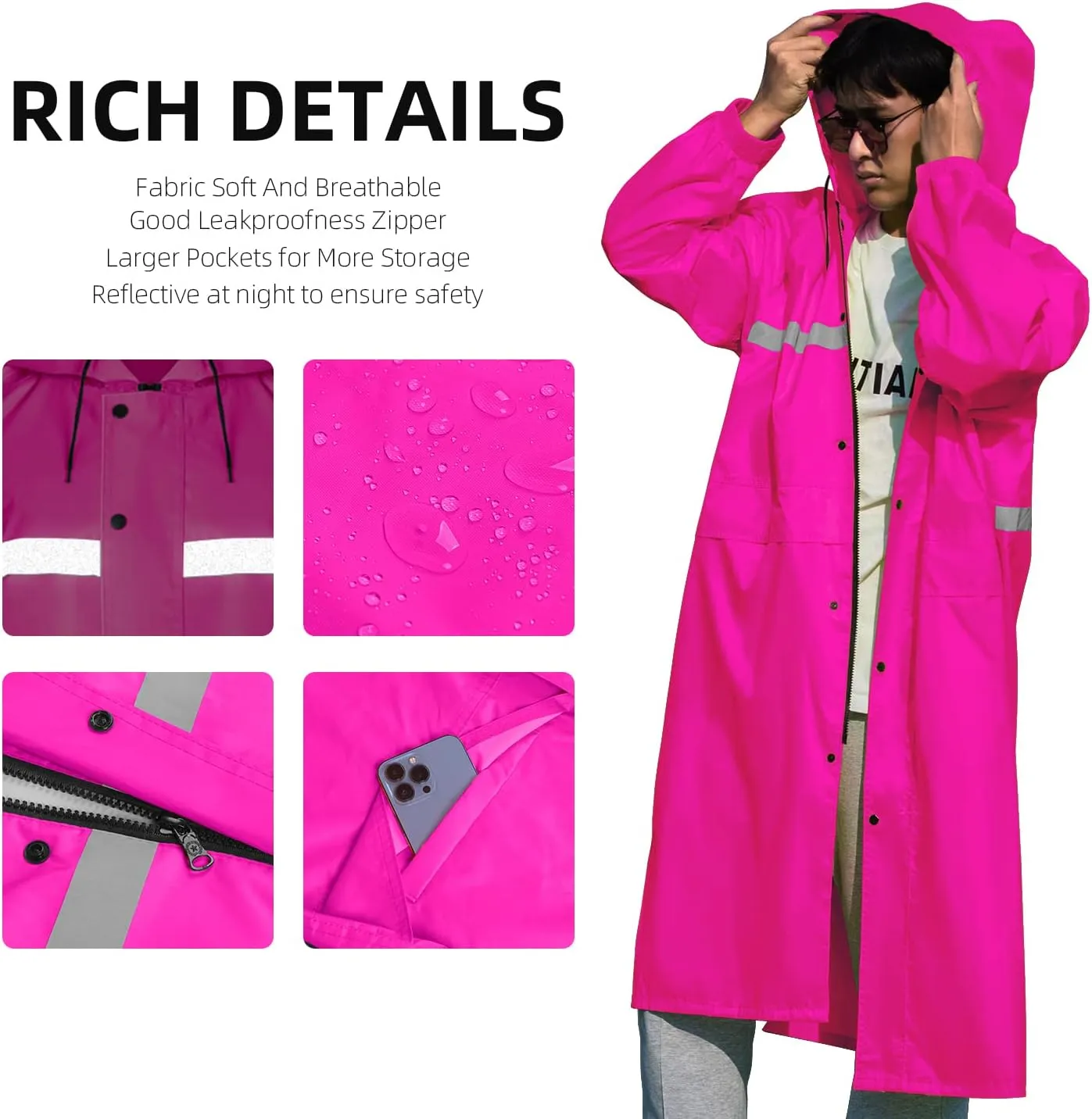 Coralrain Long Hooded Raincoat Safety Waterproof Emergency Rain Jacket Poncho for Men Women Adults