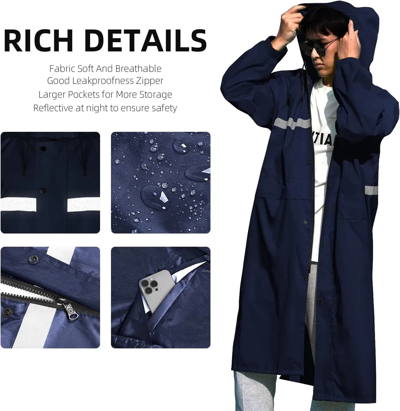 Coralrain Long Hooded Raincoat Safety Waterproof Emergency Rain Jacket Poncho for Men Women Adults