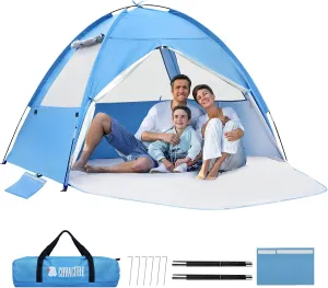 COVACURE Beach Tent Sun Shelter for 3-4 Person - UPF 50  UV Protection Beach Shade, Waterproof & Lightweight, Easy Setup Portable Sun Canopy for Camping, Fishing, Beach