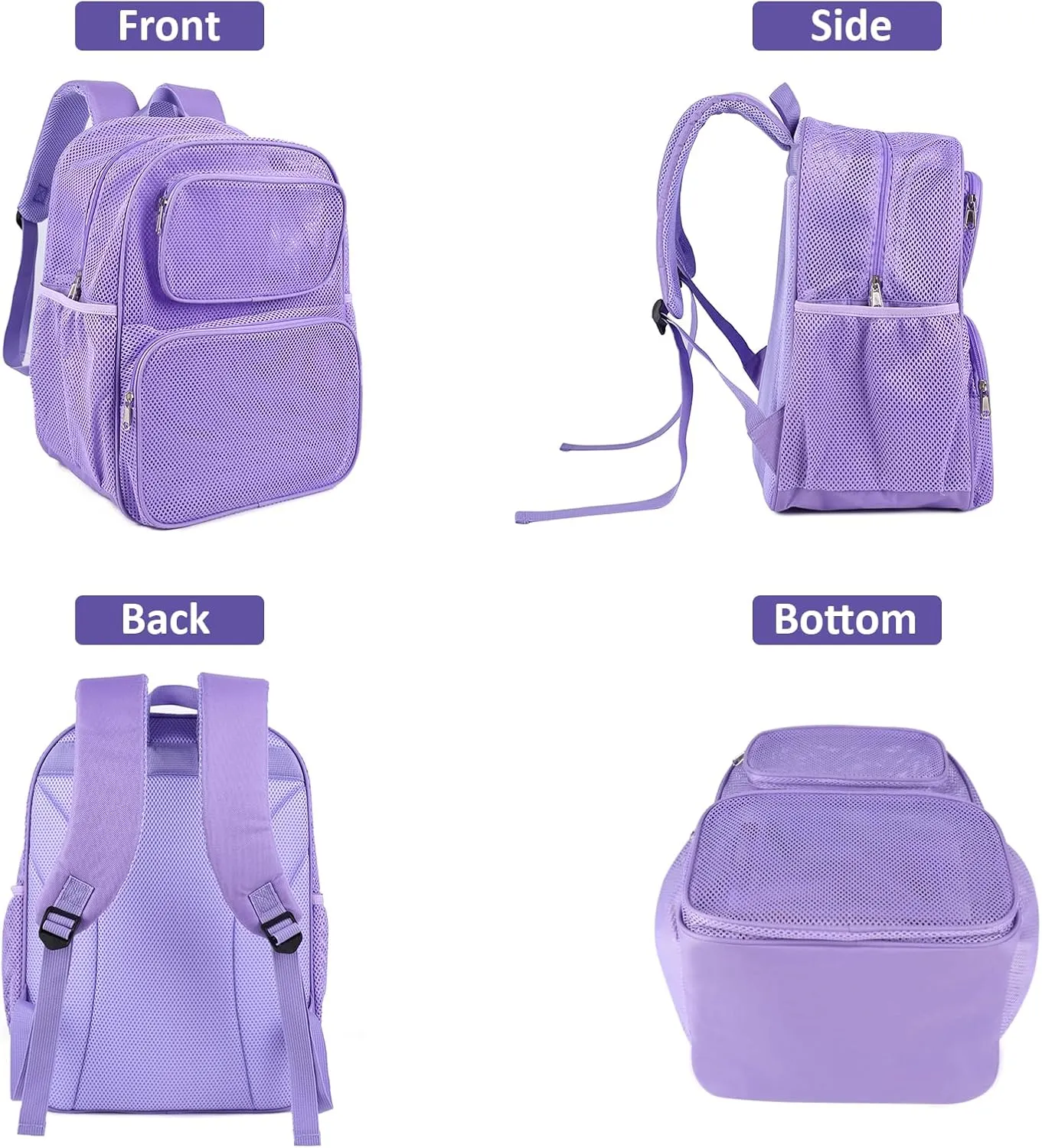 COVAX Large Mesh Backpack, Semi-transparent College Backpack, See Through Mesh Bookbag with Comfort Padded Straps for Travel, Swimming, Beach, Outdoor Sports (Purple)