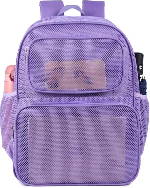 COVAX Large Mesh Backpack, Semi-transparent College Backpack, See Through Mesh Bookbag with Comfort Padded Straps for Travel, Swimming, Beach, Outdoor Sports (Purple)