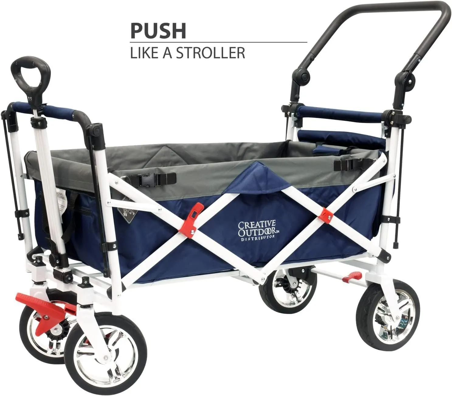 Creative Outdoor Push Pull Stroller Wagon for Kids, 150lbs Weight Capacity, All-Terrain Collapsible Folding Cart with Canopy and Adjustable Handle, Beach, Park, Garden, Camping & Tailgate