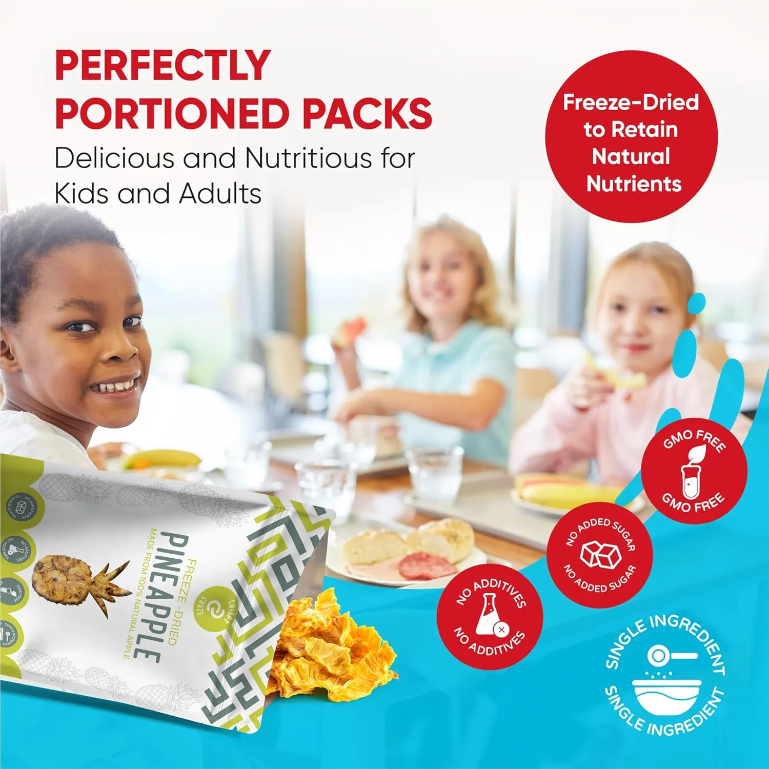 Crispy Craze Freeze Dried Pineapple (12 Snack Sized Bags, 0.52 oz Each), Pineapple Fruit Crisps, Non GMO, Healthy Snack, No Added Sugar & Additives, 100% Natural, Allergen Free, School Safe