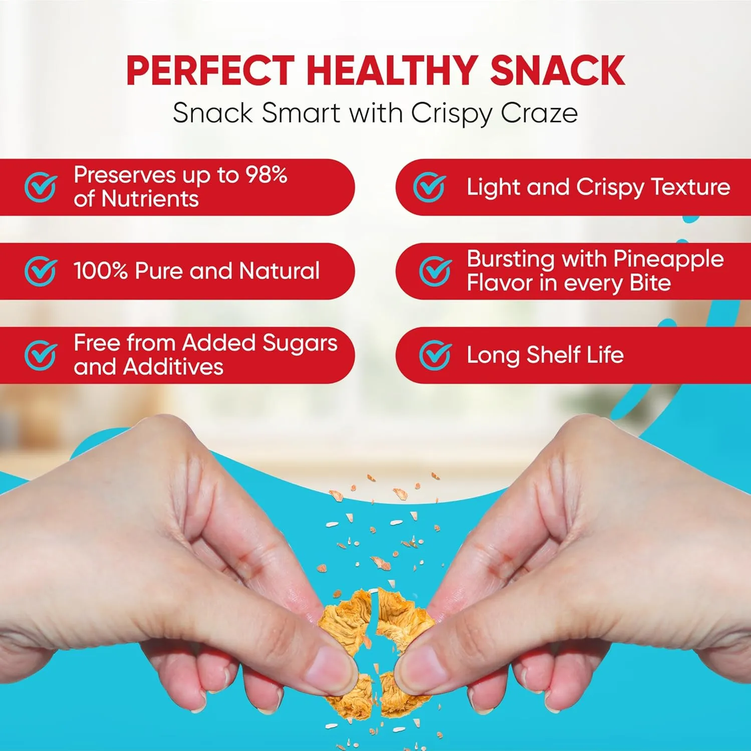 Crispy Craze Freeze Dried Pineapple (12 Snack Sized Bags, 0.52 oz Each), Pineapple Fruit Crisps, Non GMO, Healthy Snack, No Added Sugar & Additives, 100% Natural, Allergen Free, School Safe