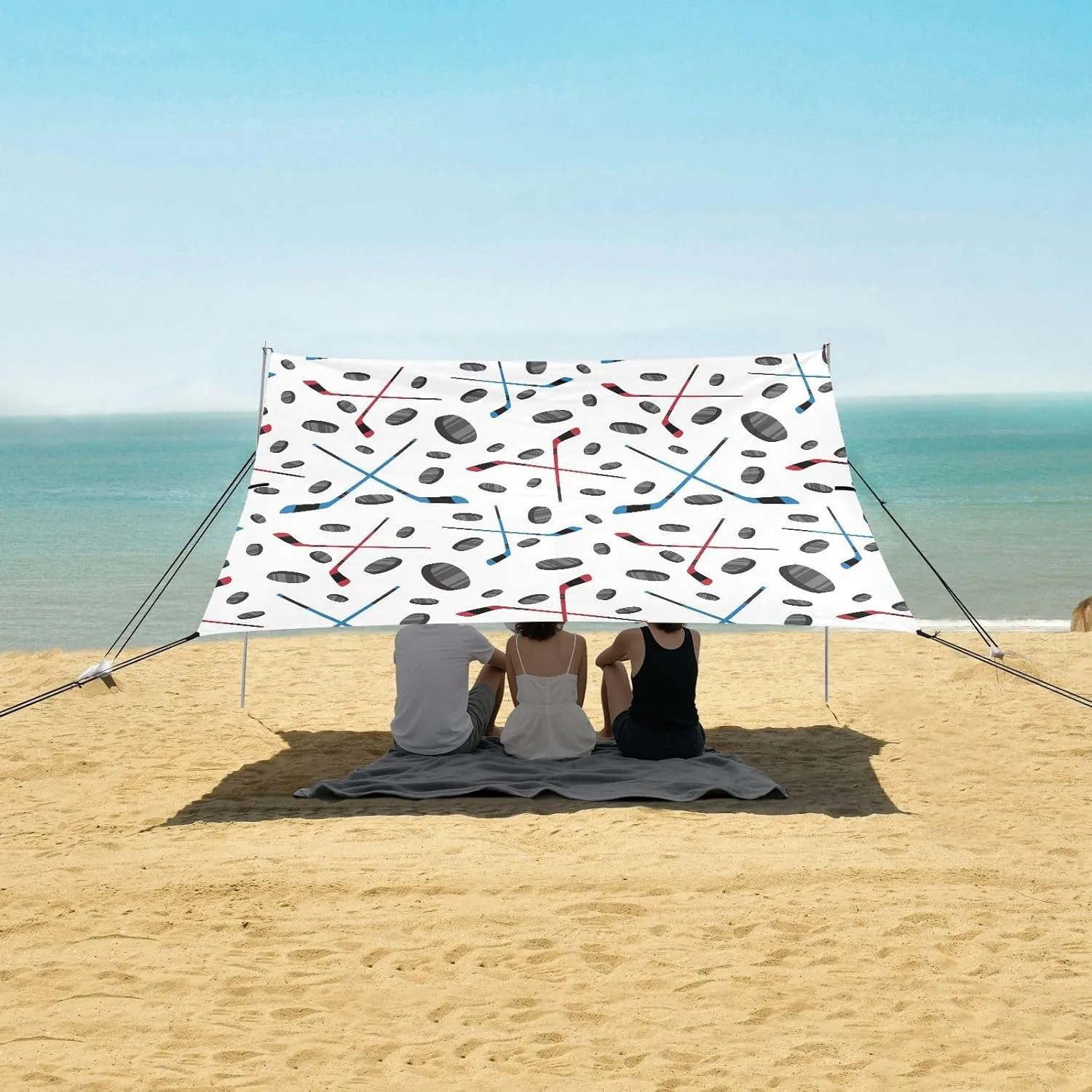 Crosse Hockey Sticks Pattern Beach Camping Tent Sun Shelter for Whole Family, Beach Shade Canopy with UPF50  UV Protection,Easy Set Up and Carry,Outdoor Shade for Trips, Fishing, Backyard Fun P