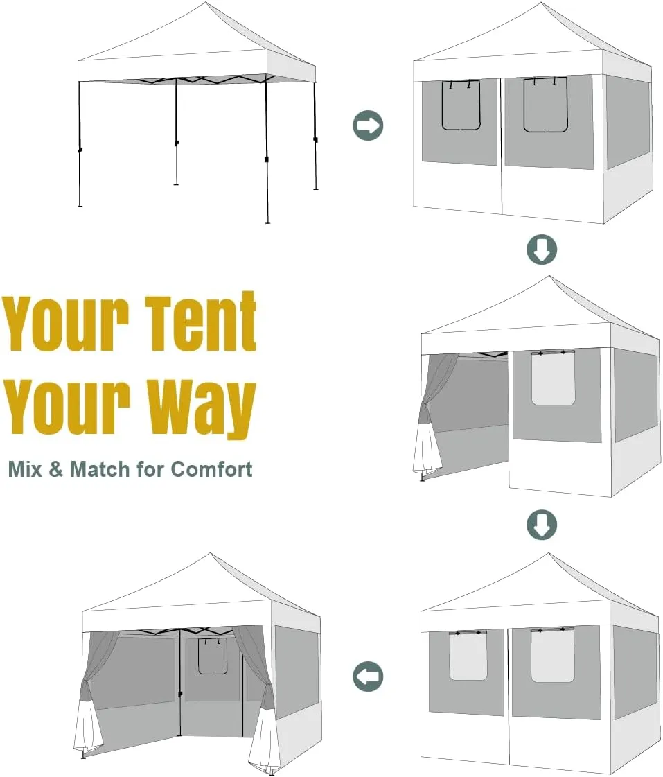CROWN SHADES 10x10 Pop Up Canopy with 4 Food Booth Sidewall Kit, Instant Commercial Canopy Tent with 1-Person Setup 8-Way Centerlock, 400D Silver Coated Fabric, Sto'N Go Bag, 4 Weight Bags, Grey