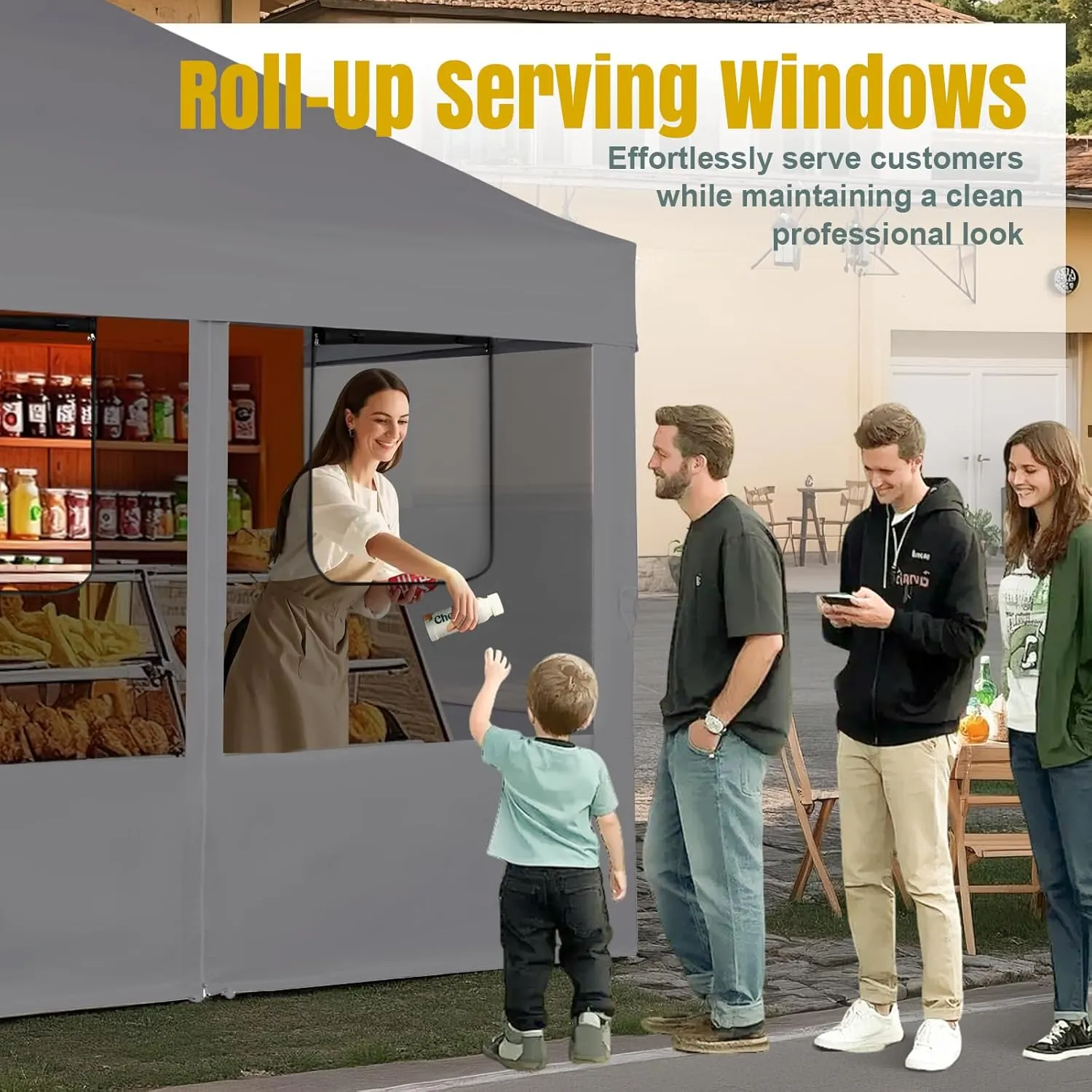 CROWN SHADES 10x10 Pop Up Canopy with 4 Food Booth Sidewall Kit, Instant Commercial Canopy Tent with 1-Person Setup 8-Way Centerlock, 400D Silver Coated Fabric, Sto'N Go Bag, 4 Weight Bags, Grey