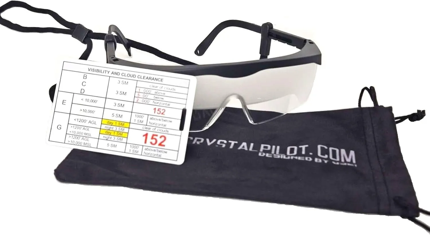 Crystal Pilot Fog/Cloud Goggles for Instrument (IFR) Training with Bag Tag with Light Gun Signals.