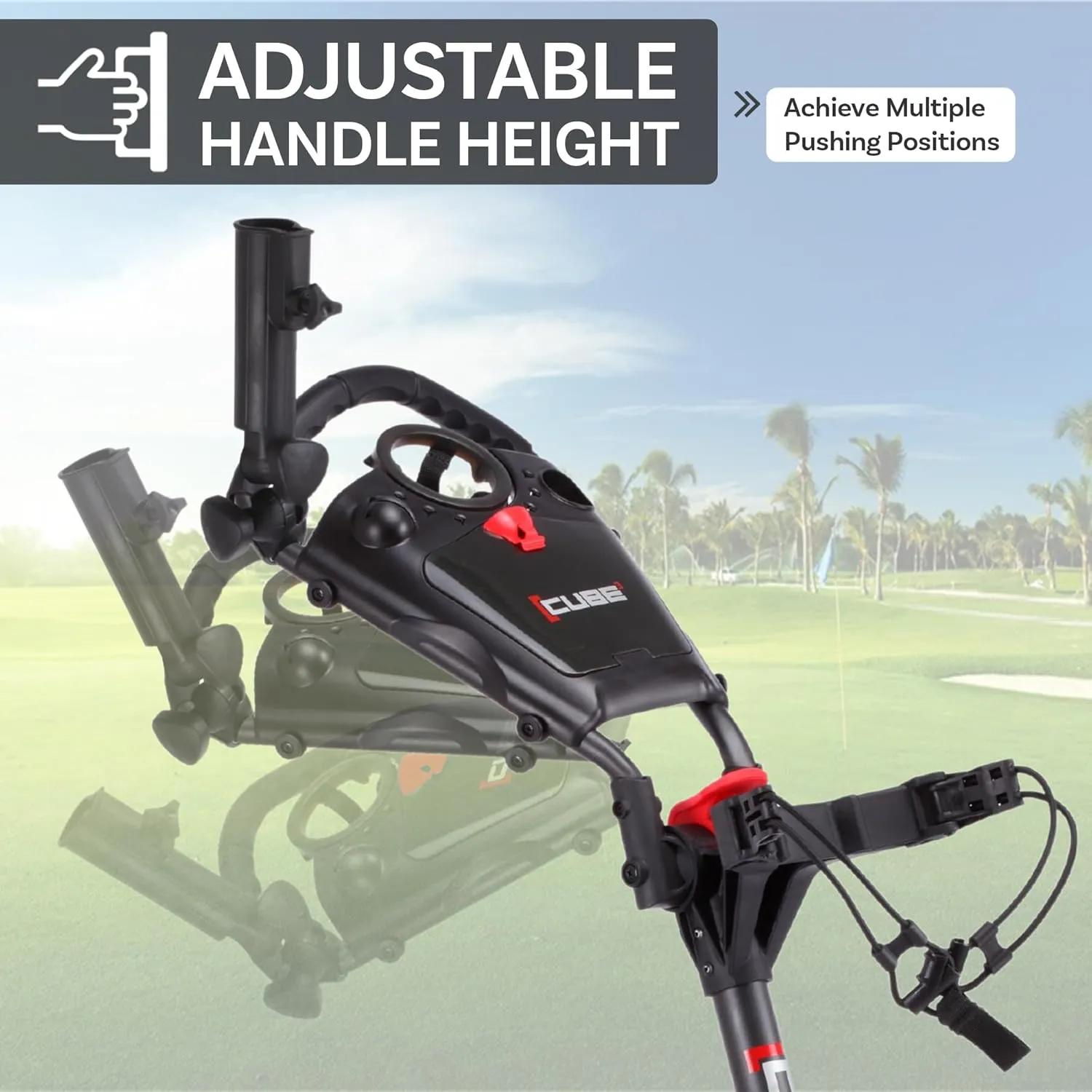 CUBE CART 3 Wheel Push Pull Golf CART - Two Step Open/Close - Smallest Folding Lightweight Golf CART in The World - Choose Color!