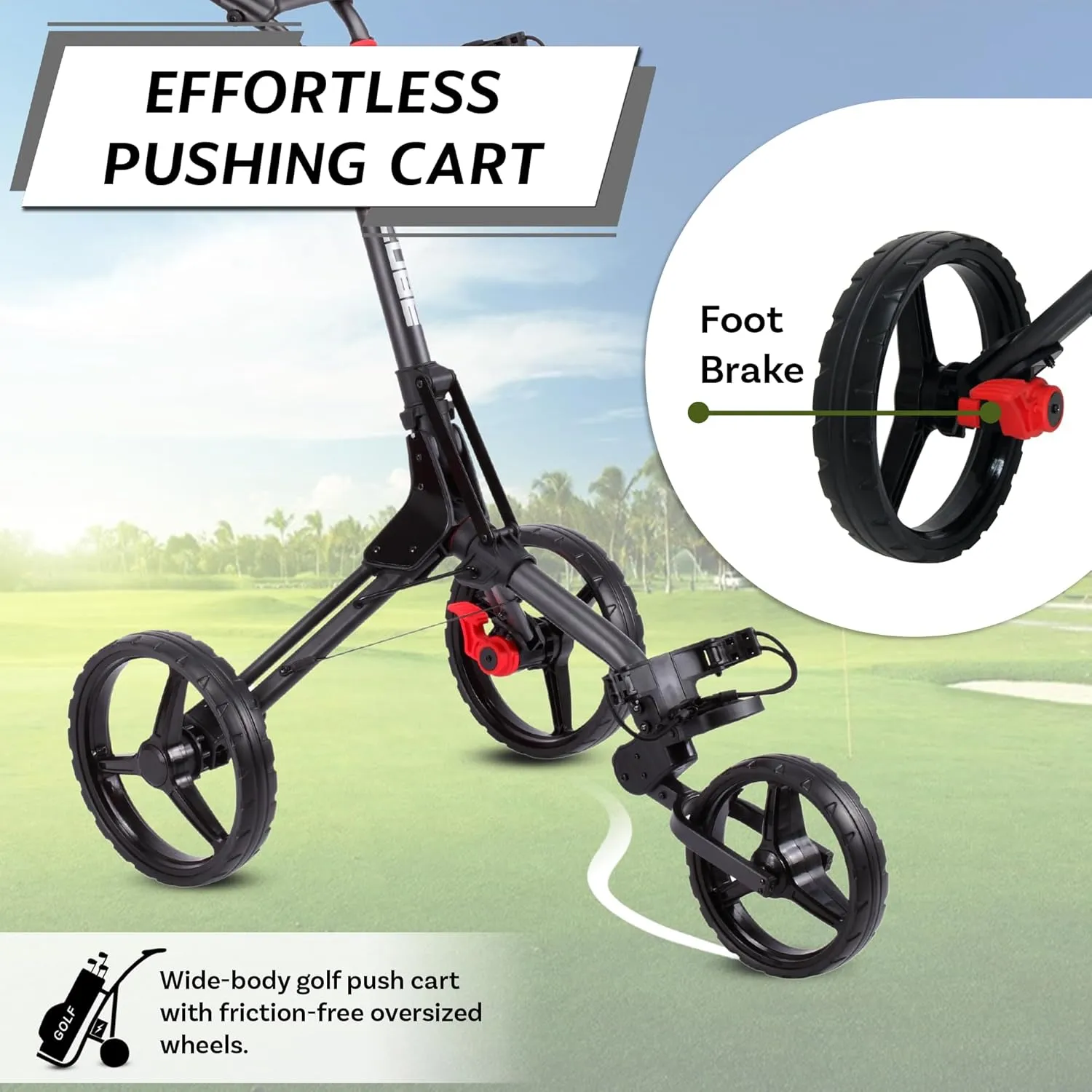 CUBE CART 3 Wheel Push Pull Golf CART - Two Step Open/Close - Smallest Folding Lightweight Golf CART in The World - Choose Color!