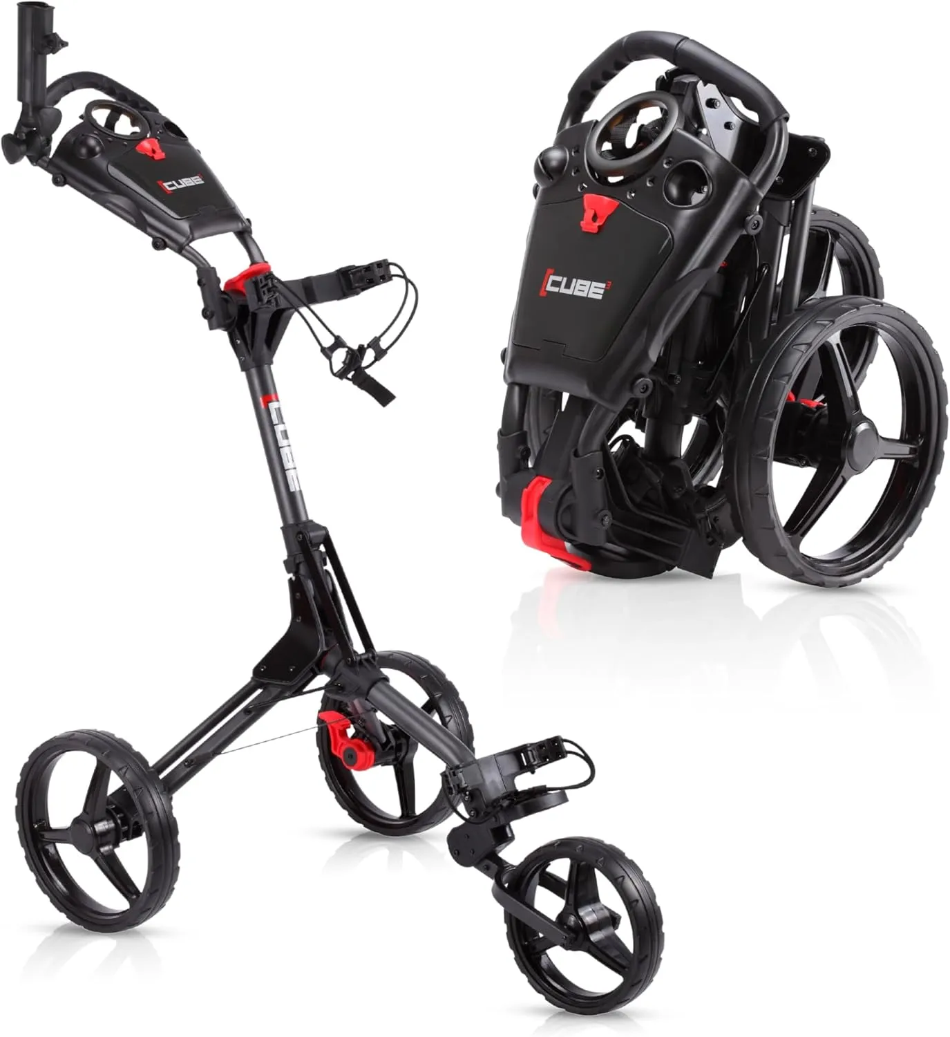 CUBE CART 3 Wheel Push Pull Golf CART - Two Step Open/Close - Smallest Folding Lightweight Golf CART in The World - Choose Color!
