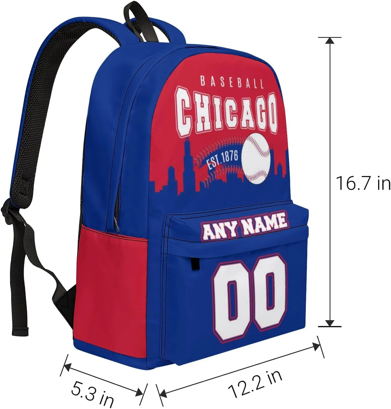 Custom Chicago Backpack High Capacity Personalized Name Number Laptop Bag Travel Shoulder Daypack Fans Gift for Men Women Boy