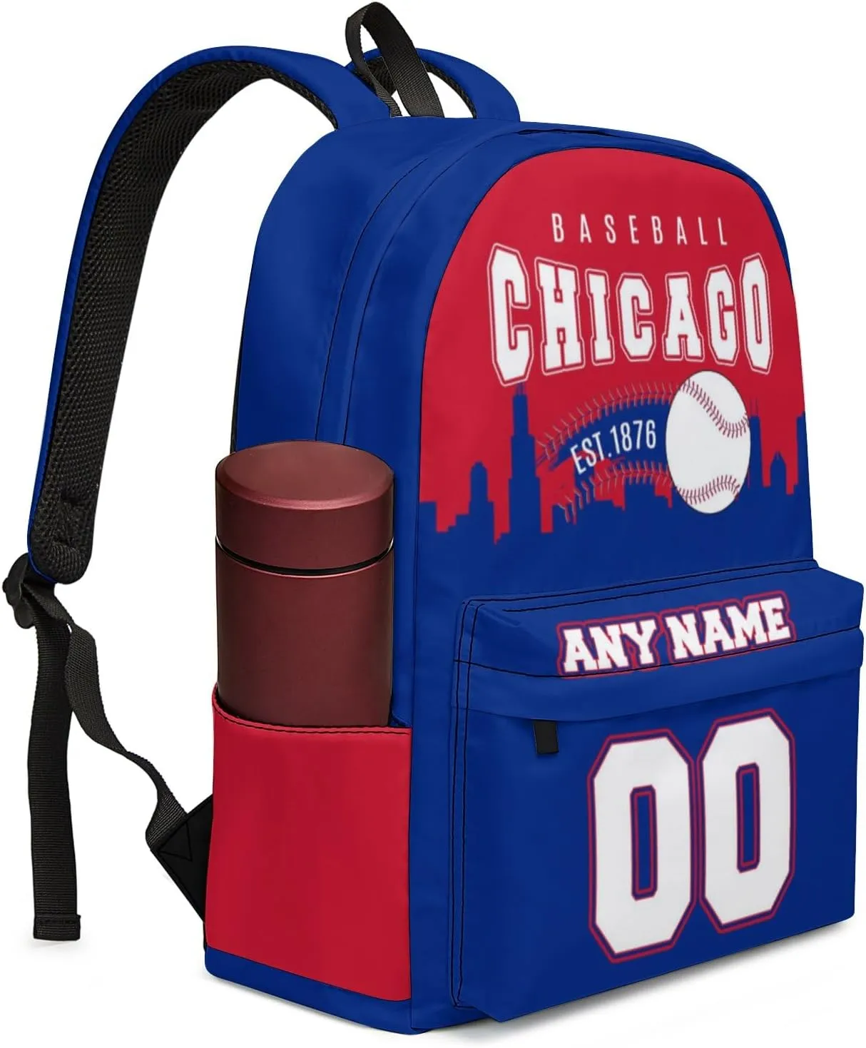 Custom Chicago Backpack High Capacity Personalized Name Number Laptop Bag Travel Shoulder Daypack Fans Gift for Men Women Boy