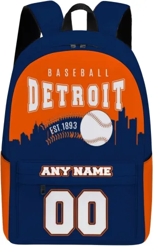 Custom Detroit Backpack High Capacity Personalized Name Number Laptop Bag Travel Shoulder Daypack Fans Gift for Men Women Boy