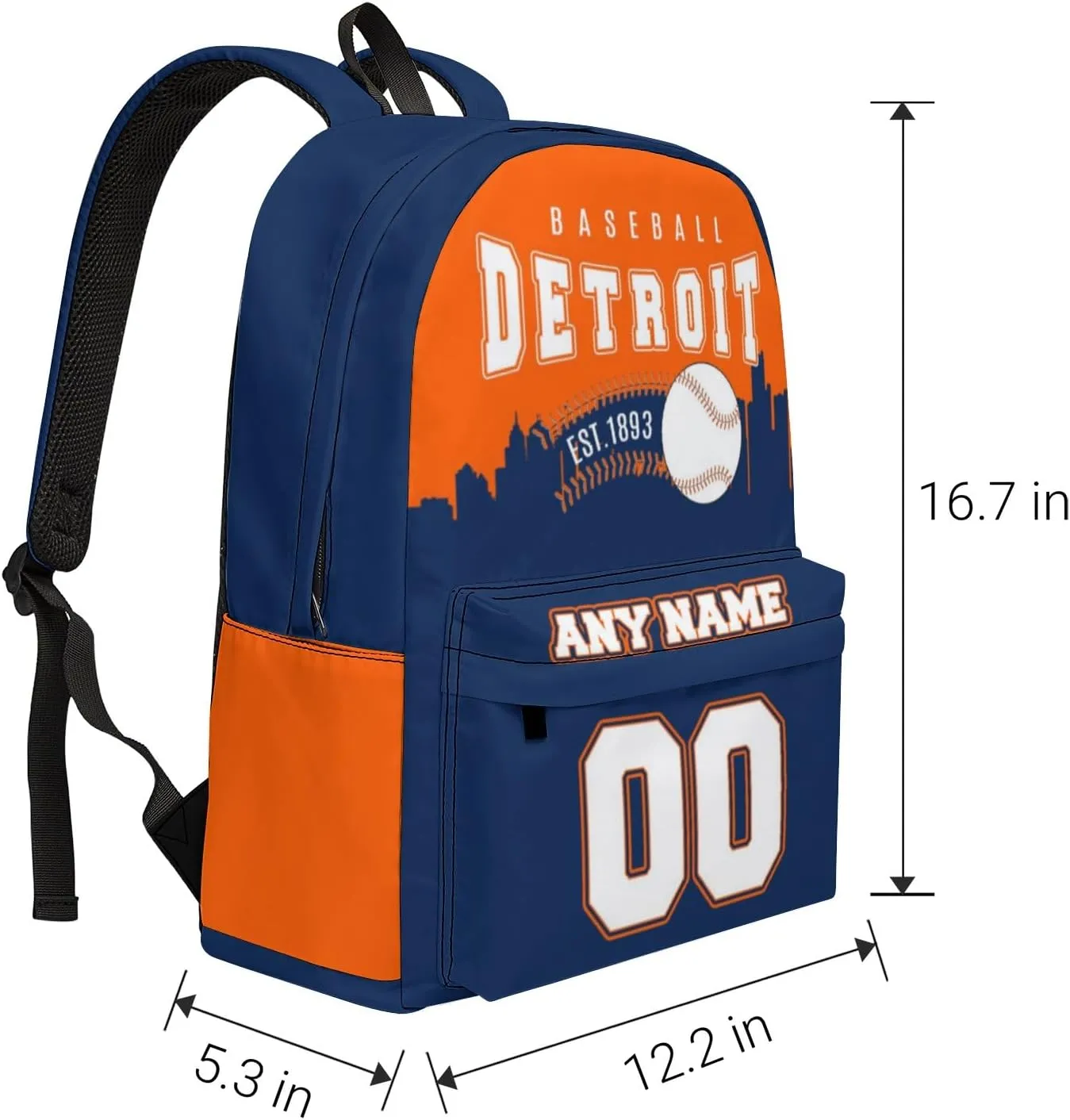Custom Detroit Backpack High Capacity Personalized Name Number Laptop Bag Travel Shoulder Daypack Fans Gift for Men Women Boy