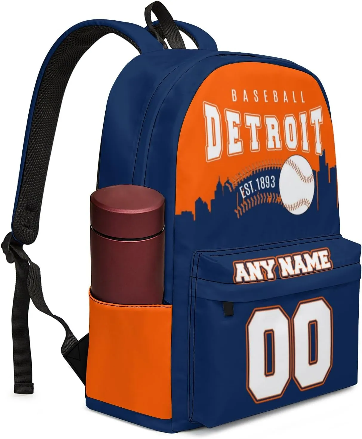 Custom Detroit Backpack High Capacity Personalized Name Number Laptop Bag Travel Shoulder Daypack Fans Gift for Men Women Boy