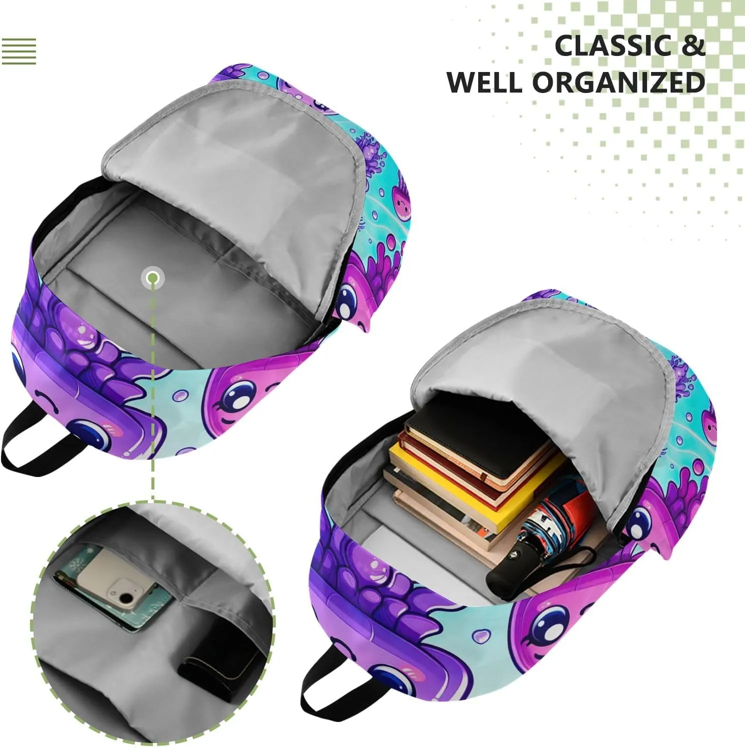 Cute Cartoon Purple Jellyfishes Unisex Backpack, Light Travel Backpack, Waterproof Travel Backpack