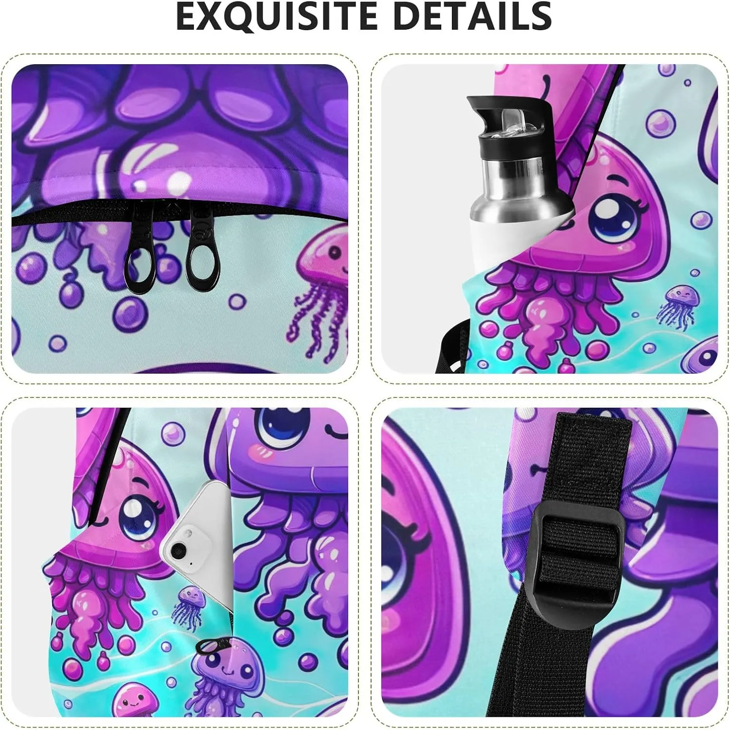 Cute Cartoon Purple Jellyfishes Unisex Backpack, Light Travel Backpack, Waterproof Travel Backpack