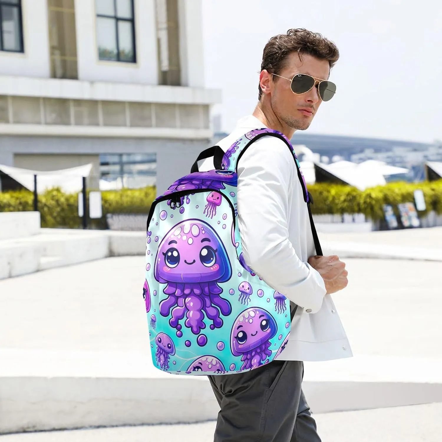 Cute Cartoon Purple Jellyfishes Unisex Backpack, Light Travel Backpack, Waterproof Travel Backpack