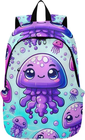 Cute Cartoon Purple Jellyfishes Unisex Backpack, Light Travel Backpack, Waterproof Travel Backpack