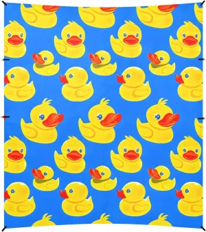 Cute Yellow Ducks Print Blue Beach Canopy Tent Outdoor Patio Sun Shade Decorative Portable Camping Shelter 9.2 × 10.5 FT Sunshade with Sand Anchor Poles
