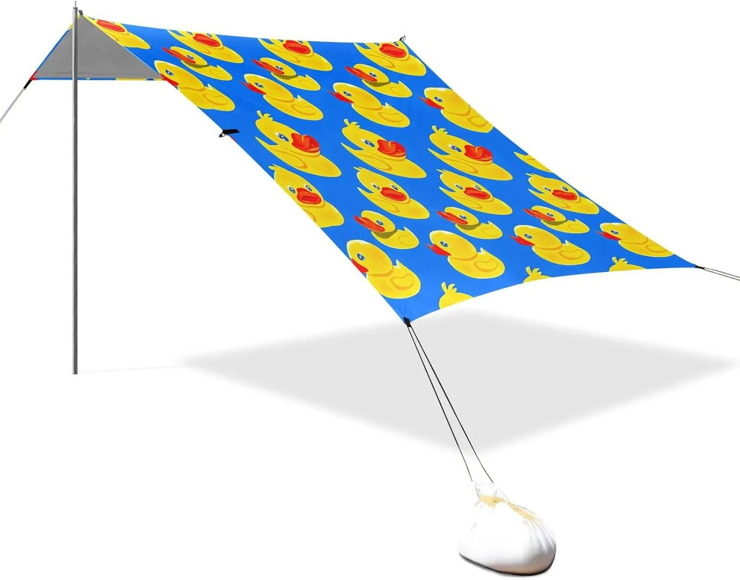 Cute Yellow Ducks Print Blue Beach Canopy Tent Outdoor Patio Sun Shade Decorative Portable Camping Shelter 9.2 × 10.5 FT Sunshade with Sand Anchor Poles