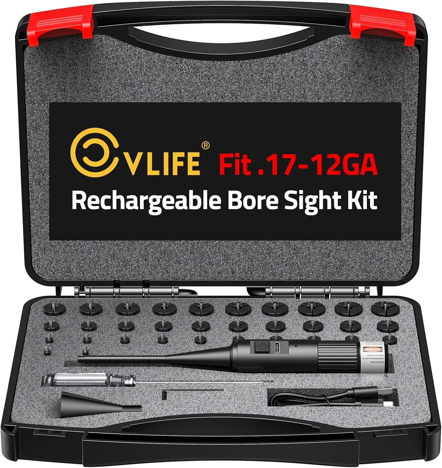 CVLIFE Upgraded Rechargeable Bore Sight Laser with 32 Adapter Kit, Professional Green/Red Laser Bore Sight Fits .17 to 12GA Calibers