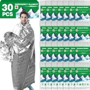 CXYARY 30 Pack Emergency Mylar Thermal Blanket, 84” x 52” Space Blankets, Emergency Thermal Blanket Space Rescue Survival Gear Camping for Outdoors, Hiking, Camping Survival